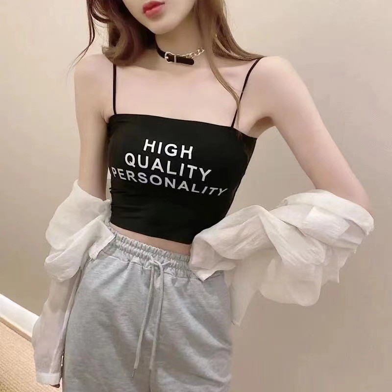 Áo bra nữ 2 dây satin thun lạnh phong cách croptop in chữ đẹp và cá tính, Áo lót nữ đệm mút mỏng LANIXA B1707