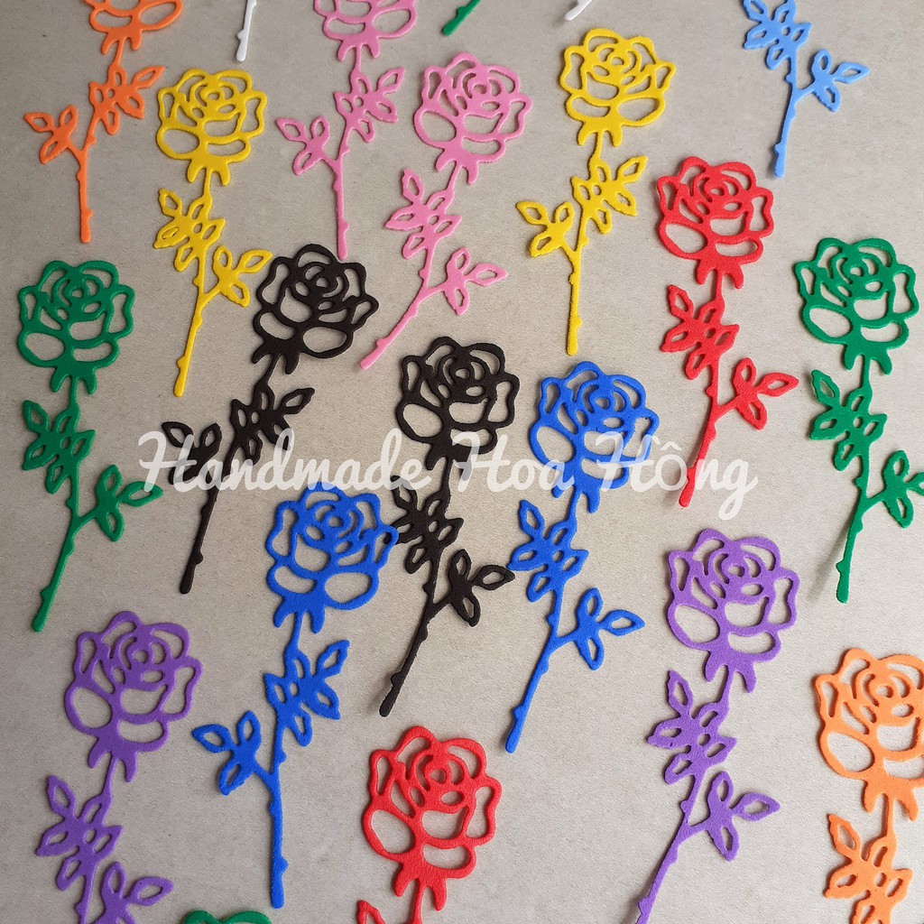 10 hình hoa hồng bằng giấy xốp, 8.8 x 3cm - Hình trang trí thiệp, bưu thiếp, phong thư, bao lì xì, scrapbook, bookmark