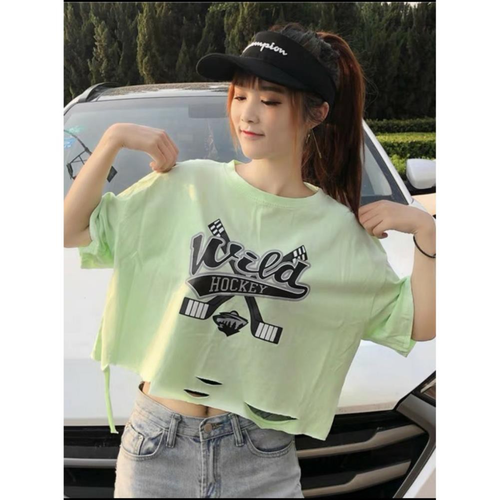 Áo Thun Nữ Kiểu Croptop Rách WILD HOCKEY | Form Rộng