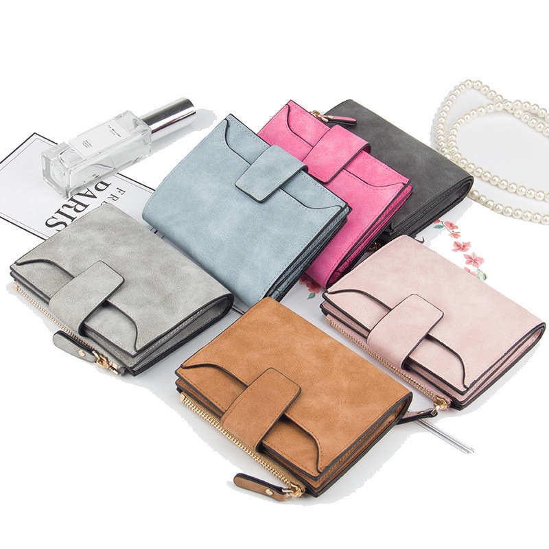 Baellerry Fashion Lady Short Folded Wallet Zipper Purse Solid Vintage Matte Purse Cards Holders Coin Wallet