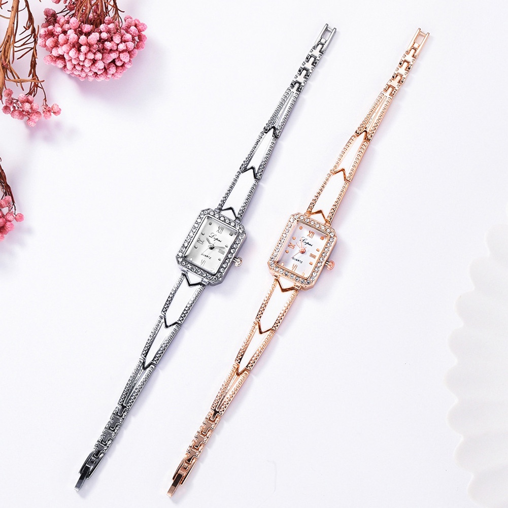 MACmk Elegant Women Rhinestone Inlaid Square Dial Quartz Bracelet Wrist Watch Gift