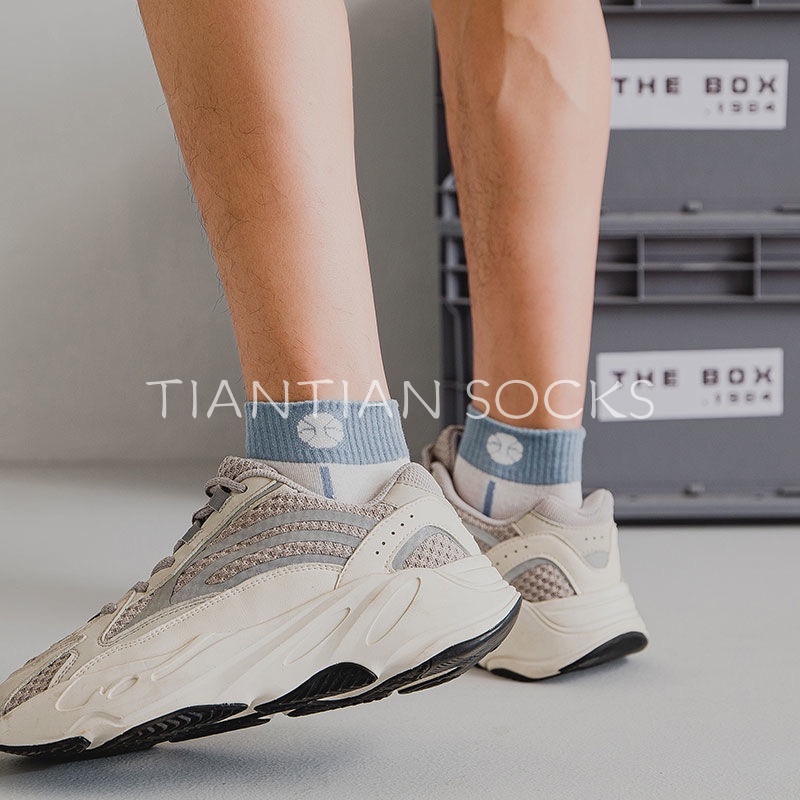 TIAN TIAN T031 Vớ tất nam bóng đá cotton miệng nông màu xanh dương