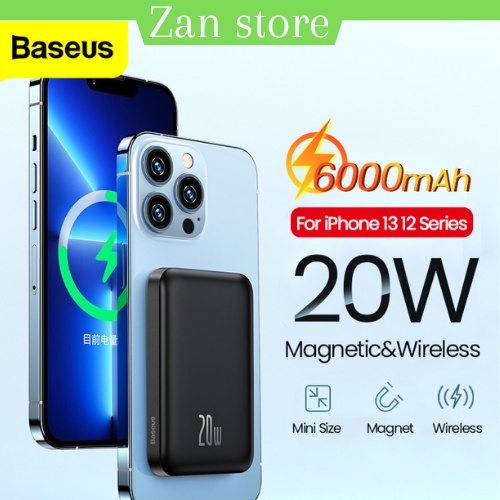 Baseus 20W Power Banks Sạc Dự Phòng Mganetic 6000MAh Sạc Dự Phòng Không Dây Pin Ngoài Nhỏ Gọn Cho IP 12 13 Pro Max.