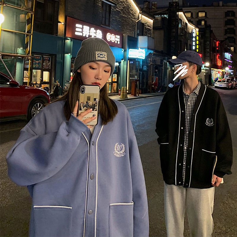 Áo khoác len dáng rộng phong cách Hong Kong thời trang cho nam và nữ