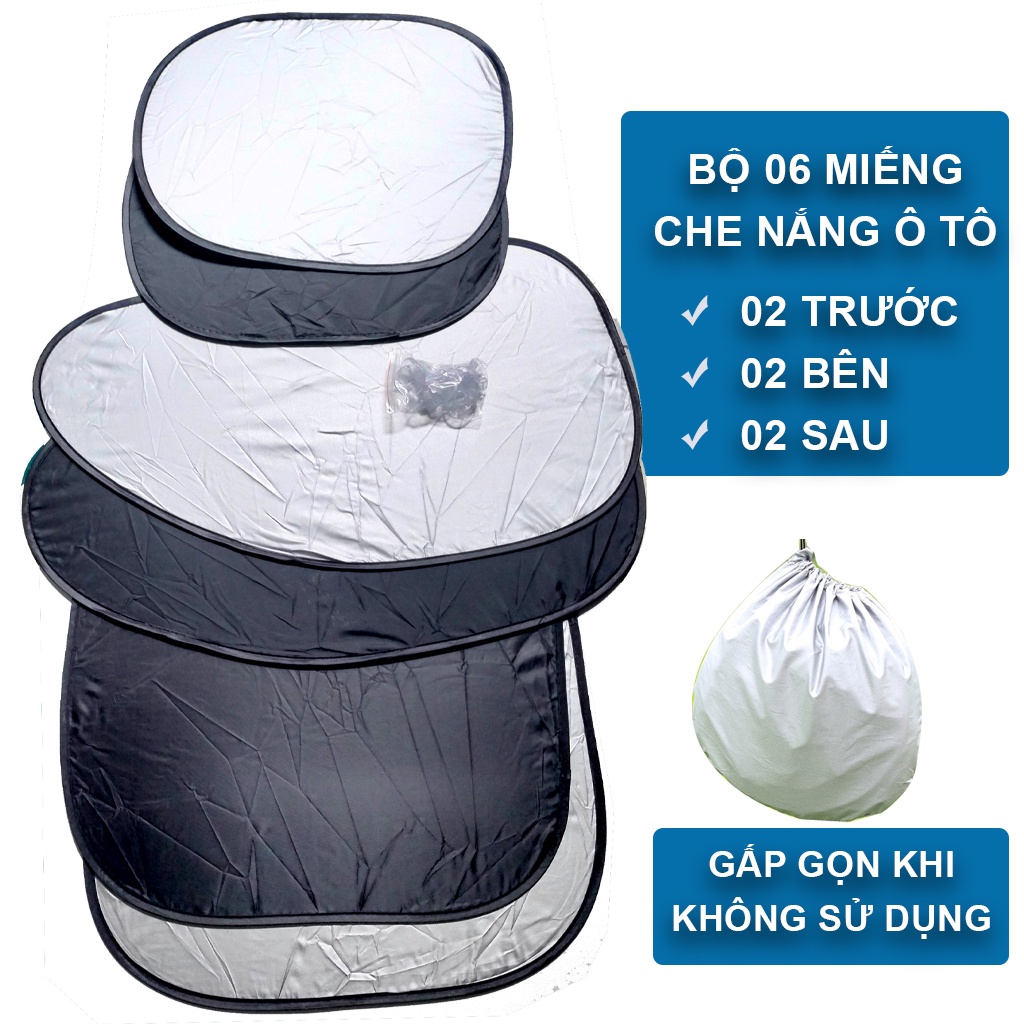 [BỘ 6 MIẾNG] Tấm che nắng chống tia UV trong ô tô trước, bên và sau tráng bạc cao cấp, tấm dụng cụ chắn nắng xe hơi tiện