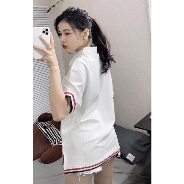 Áo Thun Polo Nam Nữ  Form Rộng Cổ Bẻ Sọc Tay Vải Dày Mịn Thoáng Mát Thiết Kế Thời Trang