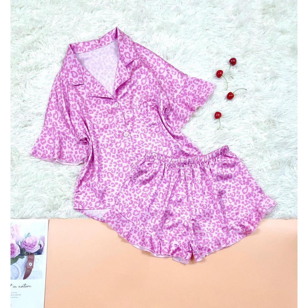 Bộ ngủ lụa Pijama cao cấp⚡FREESHIP⚡ tay ngắn phối voan in hoa, quần short lưng thun , chất lụa  cao cấp, mềm mát ít nhăn