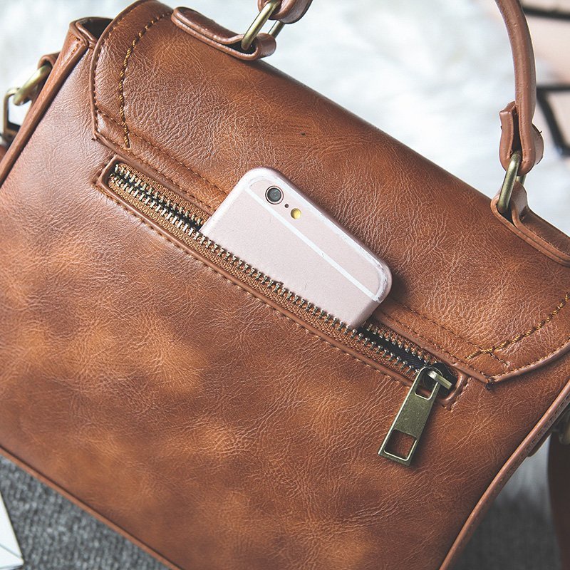 Túi Đeo Chéo Chuwanglin Làm Bằng Da Phối Khóa Vintage Dành Cho Nữ