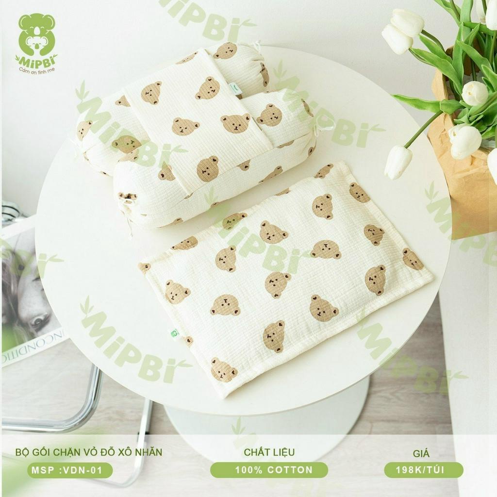 Bộ gối chặn vỏ đỗ cho bé Mipbi làm từ vải muslin trần 3 lớp và vỏ hạt đỗ giúp bé đỡ giật mình khi ngủ