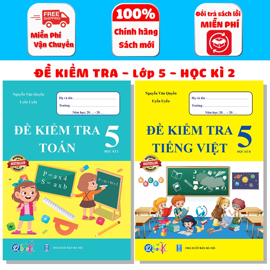 Sách - Đề kiểm tra dành cho học sinh lớp 5 - Toán và Tiếng Việt - học kì 2 (2 quyển)