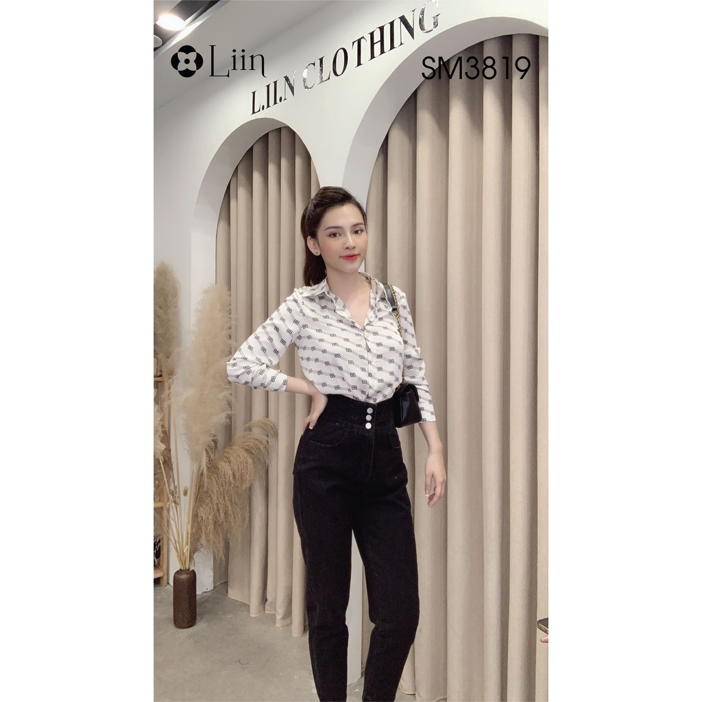 Áo sơ mi họa tiết BB chất vải Lụa lụa Trắng phong cách năng động, cá tính Liin Clothing SM3819 | BigBuy360 - bigbuy360.vn