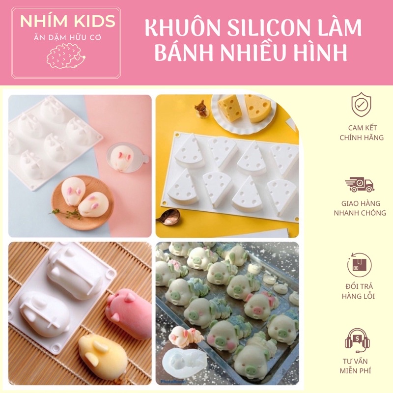 Khuôn silicon 3D hình thỏ, hình heo, hình phô mai thương làm bánh, làm thạch, pudding