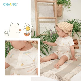 Bộ quần áo cộc tay cúc giữa cho bé hãng Chaang chất liệu vải cotton thoáng mát