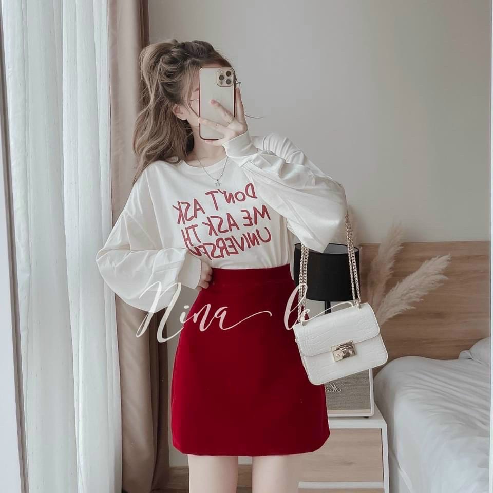Sét Aó Cotton In Chữ Kèm Chân Váy Ford Dịu Dàng Đón Xuân Thời Trang Nữ