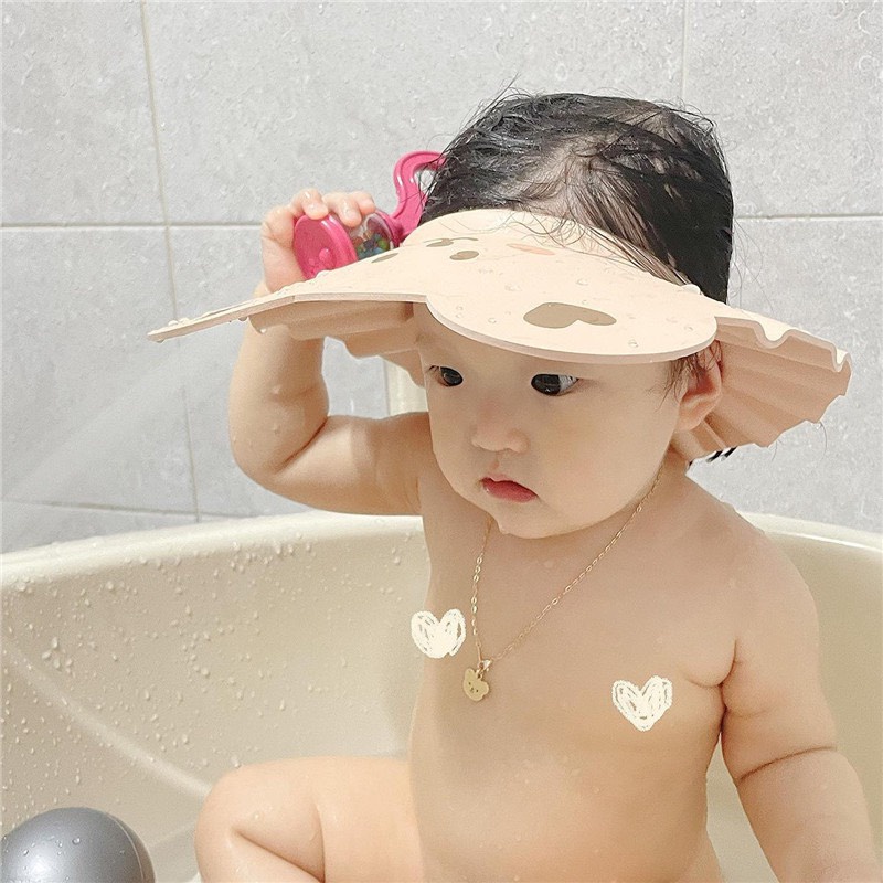 Mũ Gội Đầu/Mũ Tắm Chắn Nước Họa Tiết Hoạt Hình Gấu Đáng Yêu Phong Cách Hàn Quốc Cho Bé