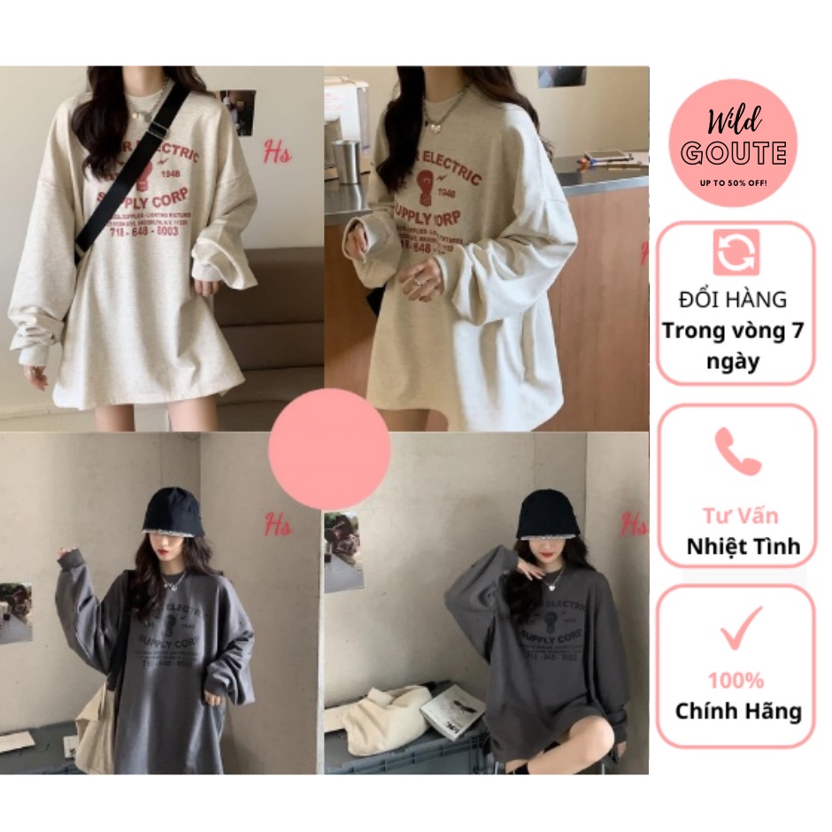 Áo Sweater In Bóng Đèn 1948 Chất Liệu Nỉ Trơn Mịn Đẹp Wild.Goute SP000791