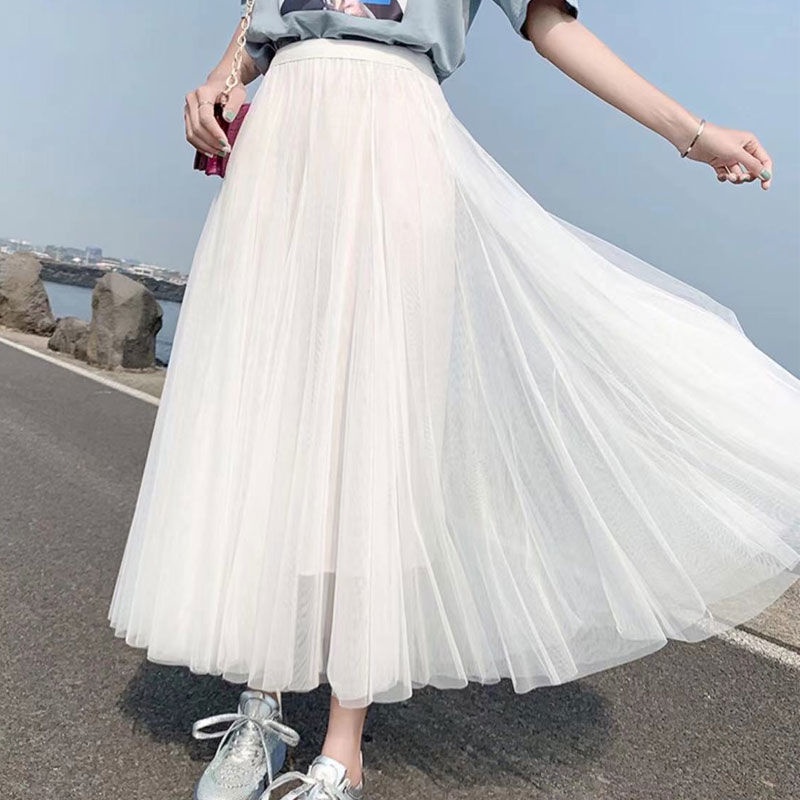 Chân Váy Lưới Dài Qua Gối Xếp Ly Dáng Dài Thời Trang Mùa Hè Hàng Mới