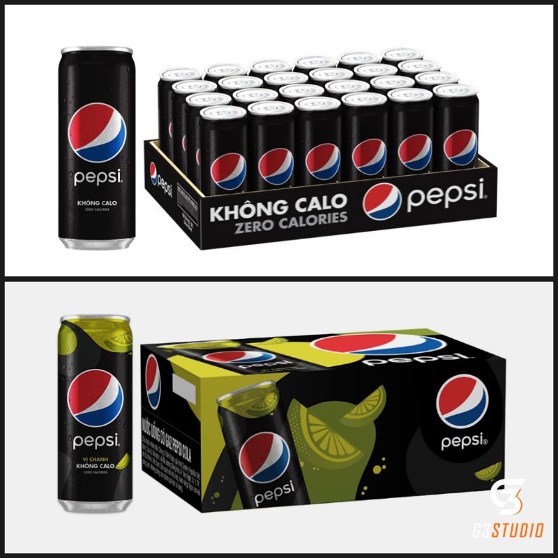 Thùng 24 lon Pepsi chanh không calo 330ml và thùng 24 lon pepsi không calo 330ml phiên bản Rap Việt giới hạn