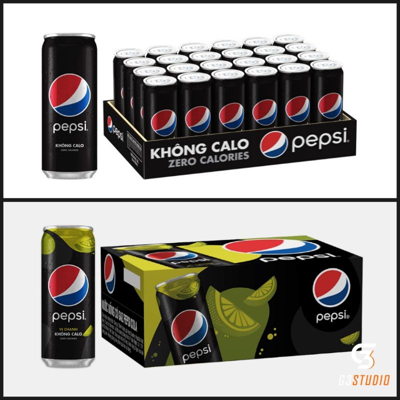 [fs 70k] Thùng 24 lon Pepsi chanh không calo 330ml và thùng 24 lon pepsi không calo 330ml phiên bản Rap Việt giới hạn