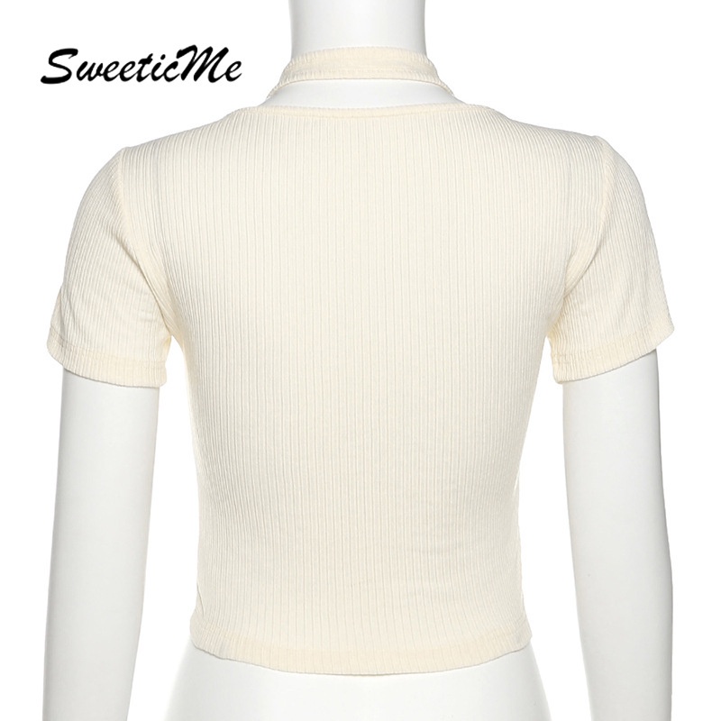 Áo Thun Croptop Mỏng Tay Ngắn Cổ Yếm Màu Trơn Phong Cách Đường Phố Thời Trang Cho Nữ