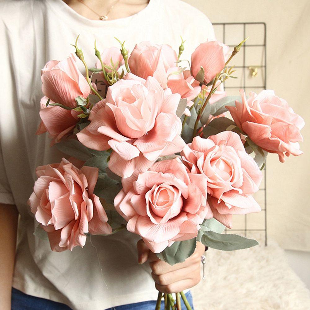 Bó Hoa Hồng Giả 3 Bông Bằng Vải Dùng Trang Trí Tiệc Cưới