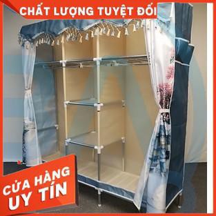 Tủ vải khung thép titan Tủ Đựng Quần Áo Vải Metal cỡ lớn 1m5 đựng quần áo