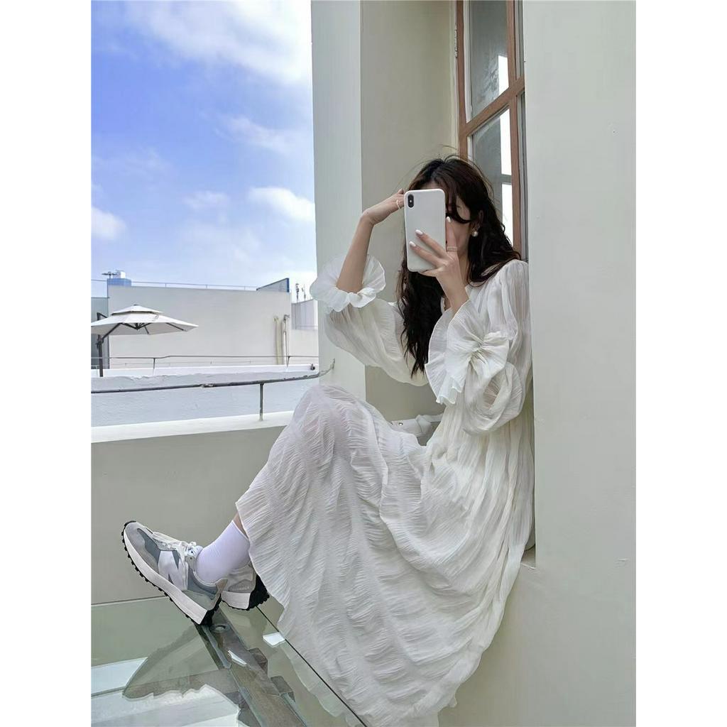 Đầm Midi Dáng Rộng Tay Dài Xếp Ly Thời Trang Xinh Xắn 61390
