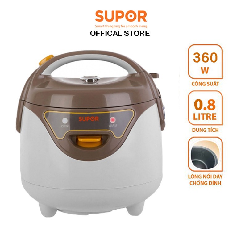 Nồi cơm điện Mini Supor CFXB16YB3VN-36 0.8 lit (Trắng nâu) - Lòng nồi tráng men chống dính