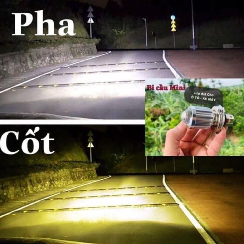 Đèn Led pha H4 bi cầu Mini dùng cho xe máy Cos Vàng Pha Trắng gắn như ZIN ko chế mọi loại xe máy