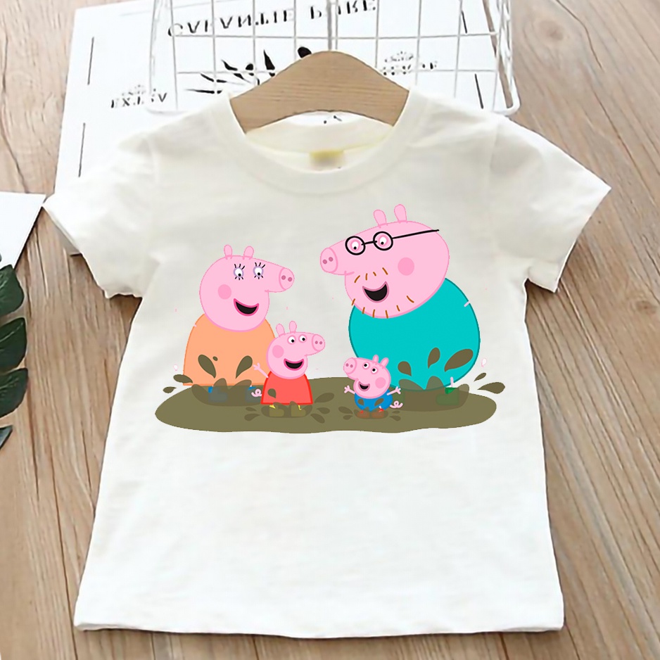 Áo thun cho bé trai bé gái vải cotton form rộng màu trắng Hạ Băng Designs - Peppa Pig