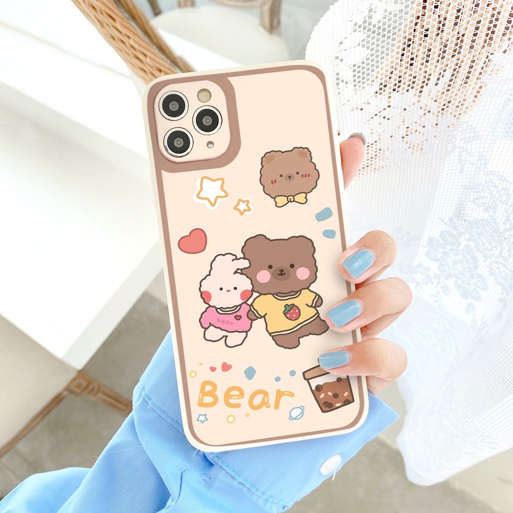 Ốp lưng iphone Cute bear cạnh vuông lỗ camera ốp iphone 6/6splus/7/7plus/8/8plus/x/xr/xs/11/12/13/pro/max/plus tr1156