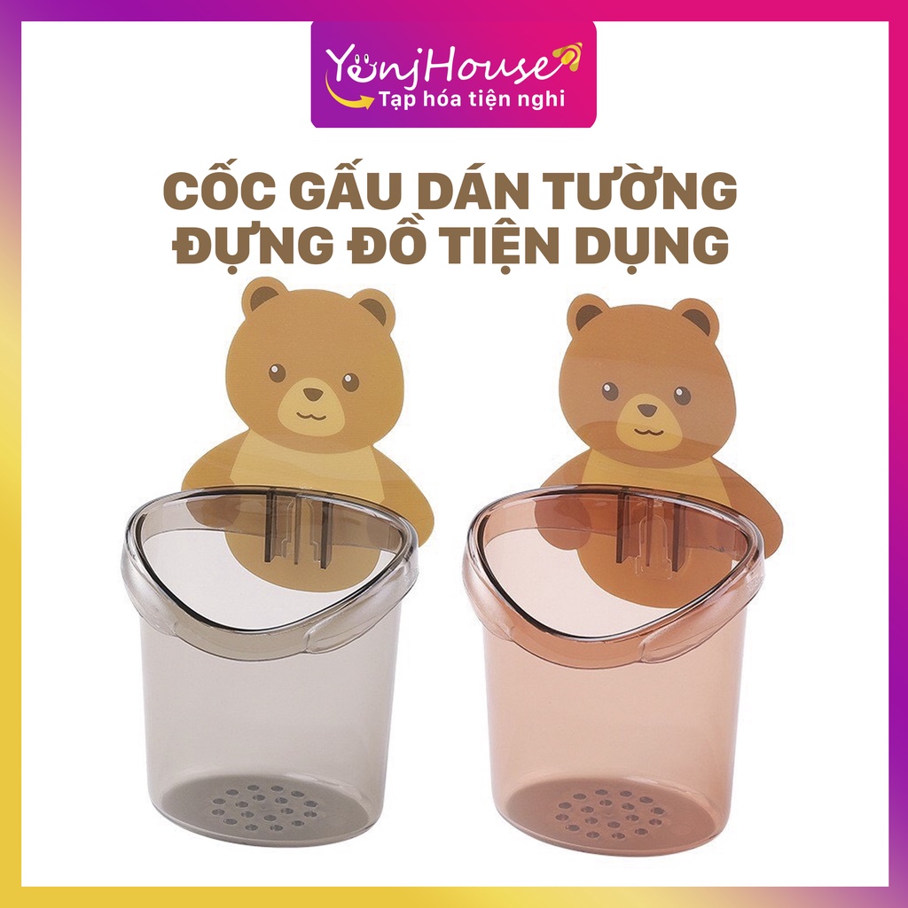 CỐC GẤU DÁN TƯỜNG ĐỰNG BÀN CHẢI ĐÁNH RĂNG, CỐC GẤU NÂU ĐỰNG KEM ĐÁNH RĂNG - YENJHOUSE