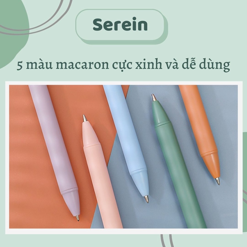 Bút bi bấm vỏ màu macaron dễ thương SEREIN bút bi morandi mực đen văn phòng phẩm phong cách Hàn Quốc