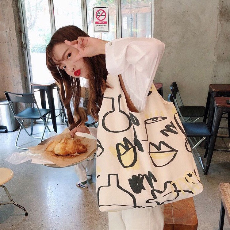 Túi tote vải đựng đồ canvas đeo chéo thời trang phong cách Hàn Quốc