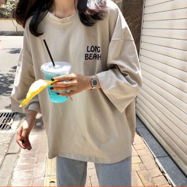 Áo phông nam nữ Long Beach BIGOMALL - Áo thun unisex ngắn tay Freesize 55kg