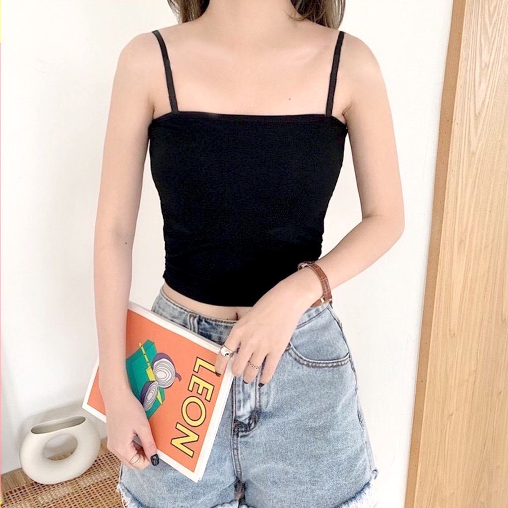 Áo Croptop nữ 2 Dây Sợi Bún Thun Gân Thoáng Mát Tạo Dáng Body Gợi Cảm