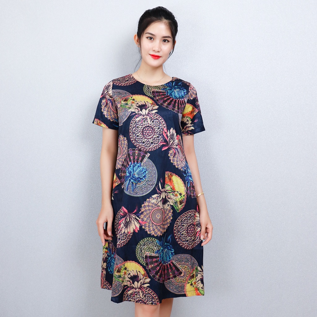 Đầm Suông Công Sở Dự Tiệc Sang Trọng Bigsize AMYRA, Thiết Kế Suông Dài Lụa Vân Pháp Họa Tiết Cao Cấp DA191