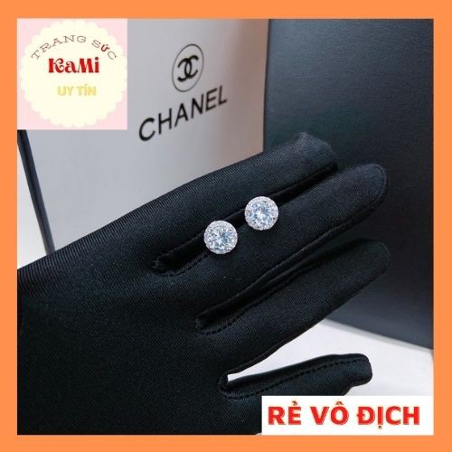 bông tai tròn full đá mạ bạch kim, Bông tai bạc nữ nụ đá tròn