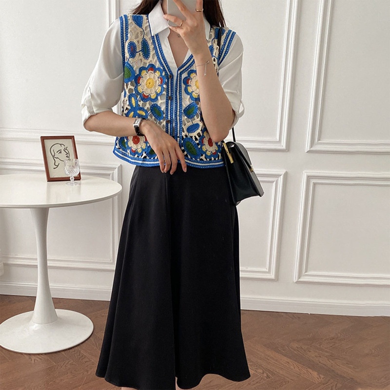 Brroa Ins Áo Khoác Cardigan Cotton Không Tay Khoét Rỗng Mỏng Họa Tiết Hoa Mùa Hè Hàn Quốc Cho Nữ Dating Sho