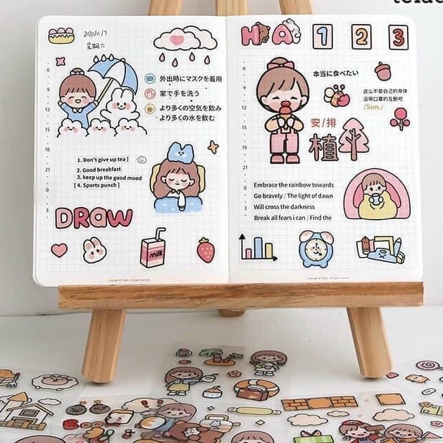 Hộp 1000 miếng dán Sticker cực dễ thương xịn sò xinh xắn đáng yêu