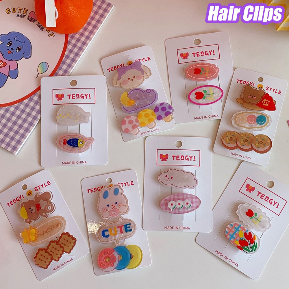 Bộ Kẹp Tóc Bằng Acrylic Hình Thỏ / Hoa / Đám Mây Kiểu Hàn Quốc Ngọt Ngào Cho Bé Gái
