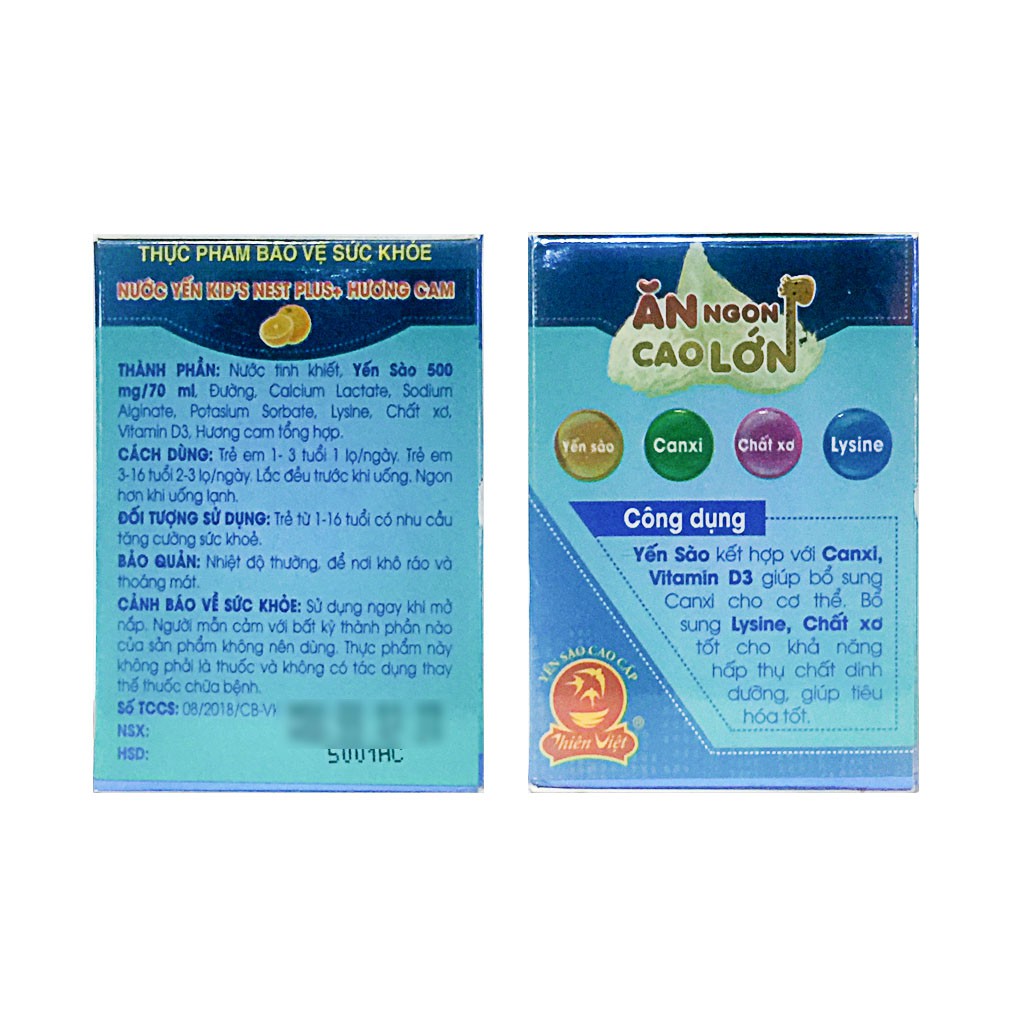 Nước Yến Sào Cao Cấp Thiên Việt Kid's Nest Plus+ Hương Cam Lọ 70ml (Ăn ngon cao lớn)