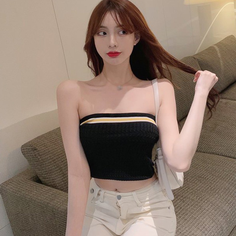 Áo Croptop Sát Nách Màu Sắc Tương Phản Phong Cách Hàn Quốc