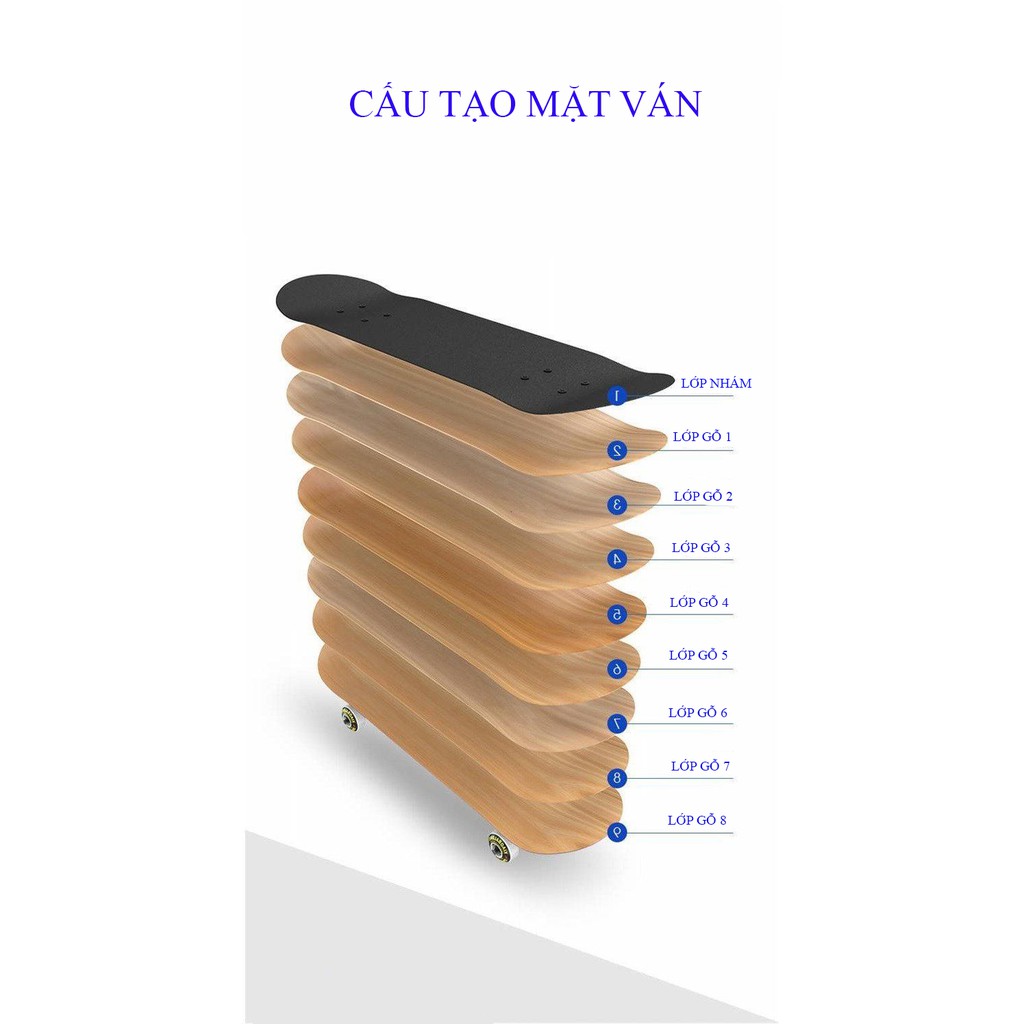 Combo Ván Trượt Cỡ Lớn Skateboard Mặt Nhám 80cm + Tặng Kèm Bộ Bảo Hộ (Mũ -Bảo Vệ Tay Chân)