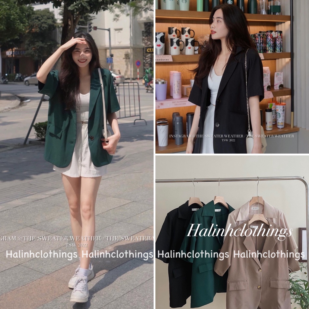 Áo blazer tay ngắn nữ form oversize (ảnh thật)