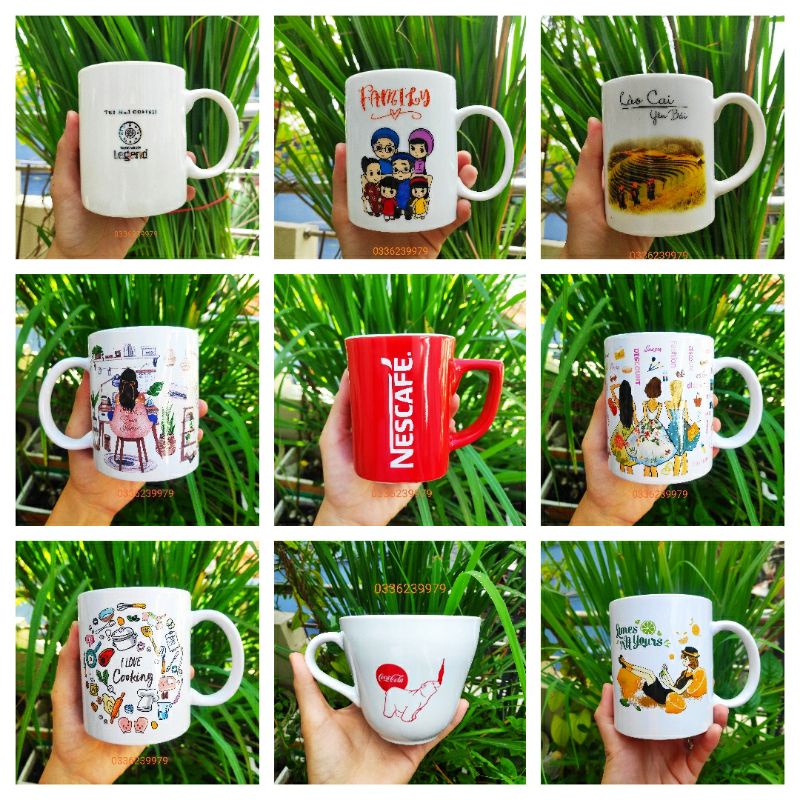 Ly sứ, ly gốm có quai nhiều họa tiết xinh, hàng khuyến mãi của Nescafe và Unilever