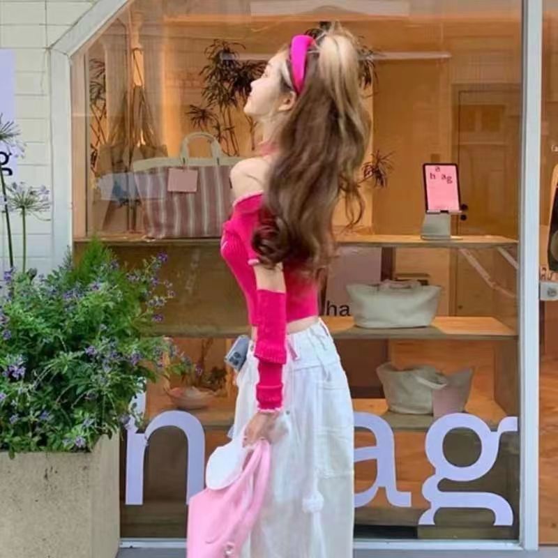 Áo Kiểu Cổ Tròn Hở Vai Phối Màu Tương Phản Ngọt Ngào Cho Nữ