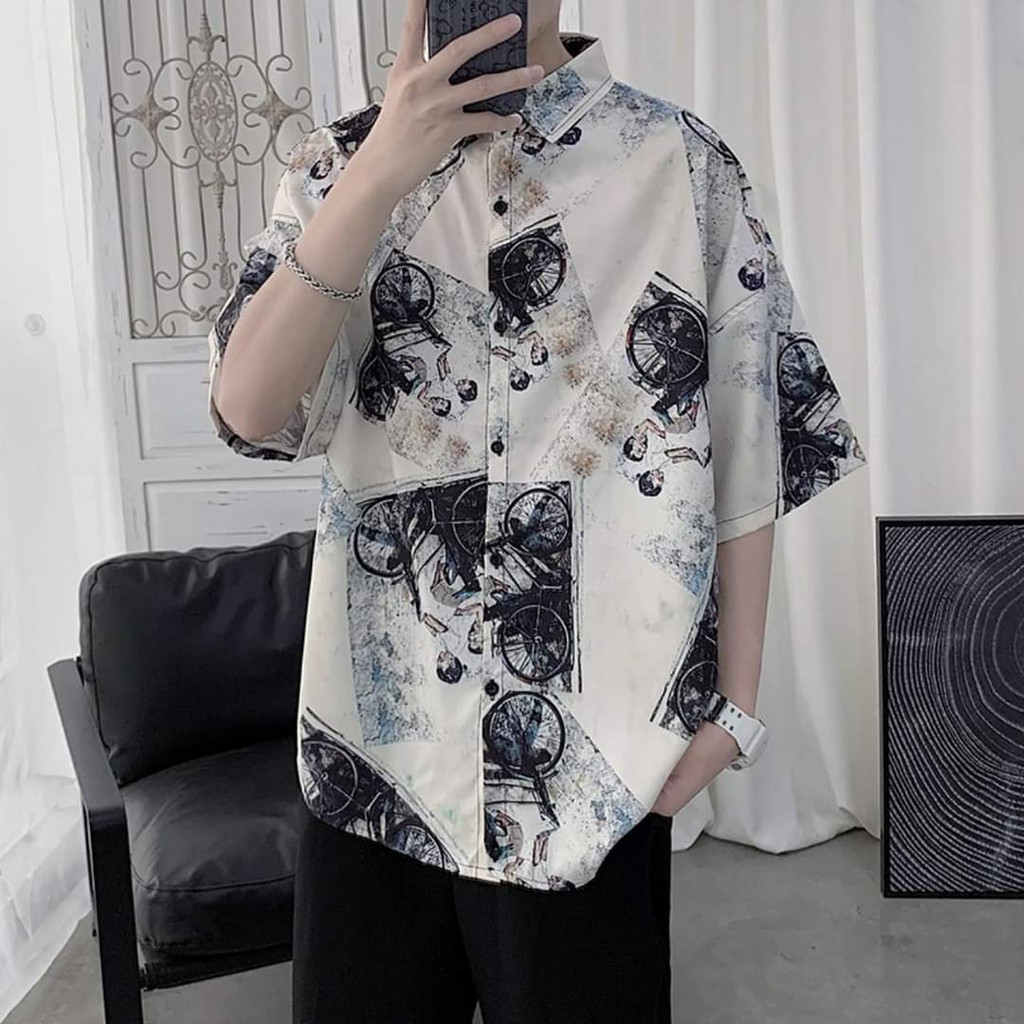 Áo sơ mi tay lỡ nam nữ XE ĐẠP form rộng unisex mẫu mới hot