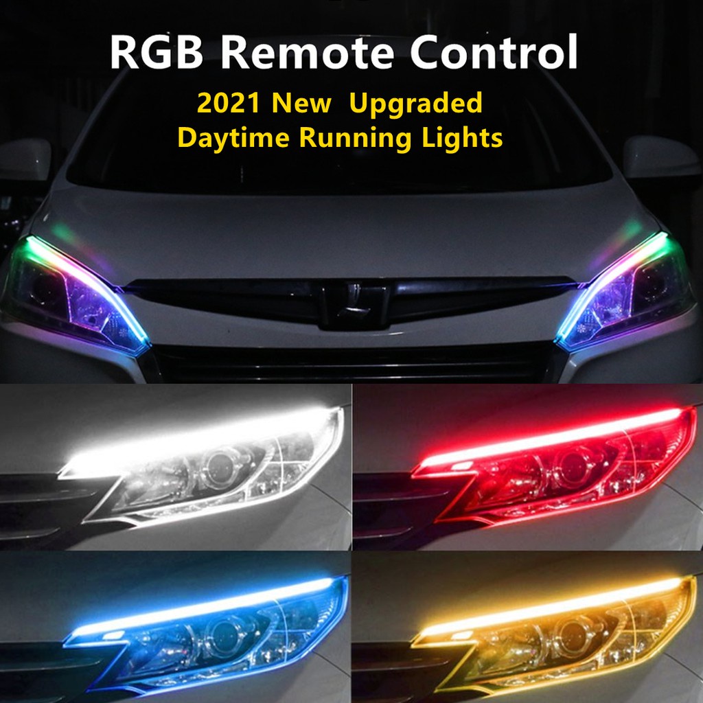 Bộ 2 đèn LED Kevanly RGB DRL dẻo 30/45/60cm điều khiển từ xa chống nước gắn đèn xi nhan/mắt thần xe ô tô