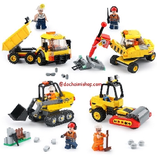 Lắp Ráp 4 Kiểu Xe Công Trình 606017 606018 606019 606020Xe Phá Đá Xe Ben Xe Ủi Đất Xe Xúc